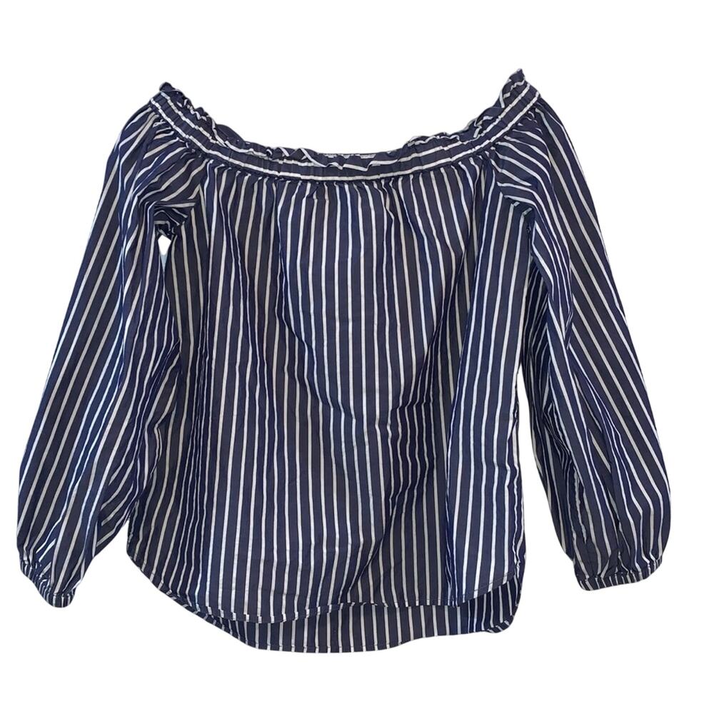 J Crew Blue & White Striped Off the Shoulder Top